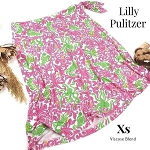 Lilly Pulitzer Pink Green Crabby Octopus Vicose Blend Stretchy Skirt Sz …